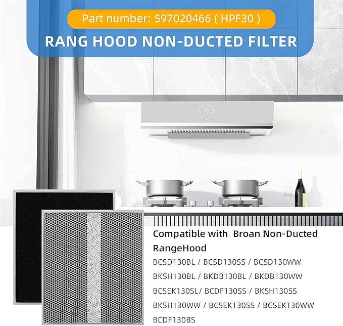 4 Pack S97020466 (HPF30) Range Hood Filter Replacement Compatible with Broan Non-Ducted Range Hood, HPF30 Charcoal Filter, 14.62" x 12.88" x 0.18"