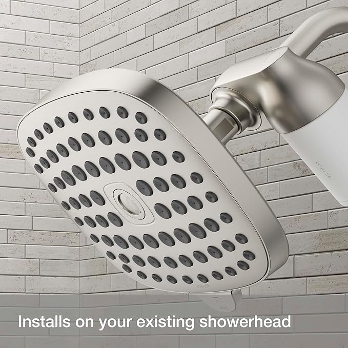 KOHLER R24670-G-BN Aquifer Filtered Showerhead with Water Filter System, Multifunction Shower Head with Filters Combo Kit for Skin and Hair, Vibrant Brushed Nickel