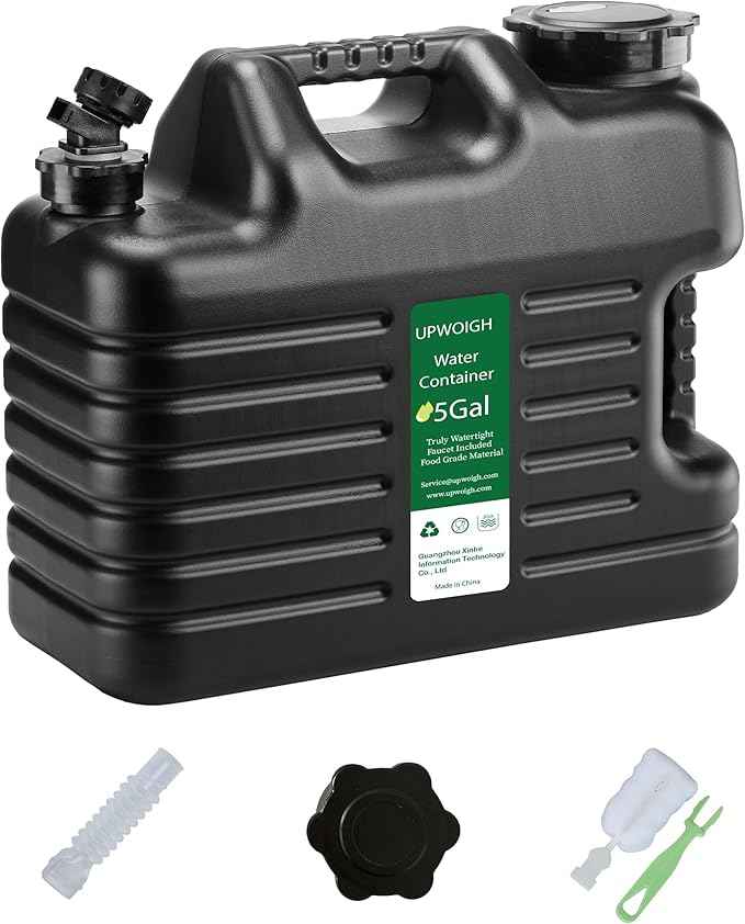 5 Gallon Water Jug(16x13.2x7in)and 2.6Gal Collapsible Water Bag Set of 2,BPA Free Water Tank Overlanding Gear Containers, Camping Essential Leak-Proof Black Portable Water Storage, Outdoors Hiking RV