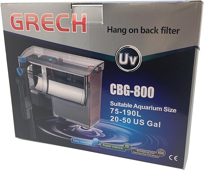 Grech CBG-800 5W UV Sterilizer Hang-On Back Filter, 20-50 gallon/211 GPH, Black