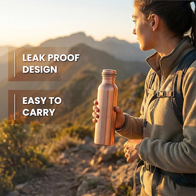 Keshavi Plain Copper Water Bottle (34 Oz /1000ml)| Pure Copper Drinking Water Bottle - Ideal for Home, Office, Gym & School | Heavy‑Duty, Leak‑Proof Material