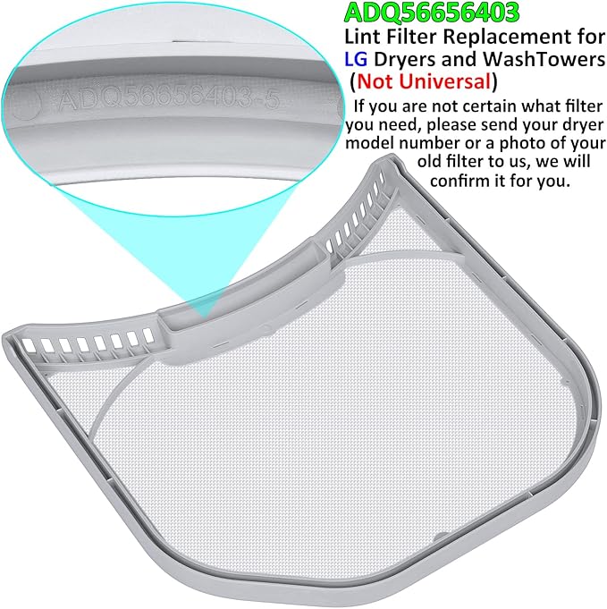 ADQ56656403 Lint Filter Replacement for LG Dryers and WashTowers, Rim without Felt Seal, Ultra Durable Lint Screen Trap with Dryer Vent Lint Brush - AquaVibe