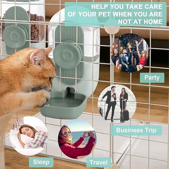 Hanging Automatic Food and Water Dispenser, Gravity Rabbit Feeder Set, Cage Cat and Bunny Food Bowl (Cage Grid Spacing Over 1.2'')