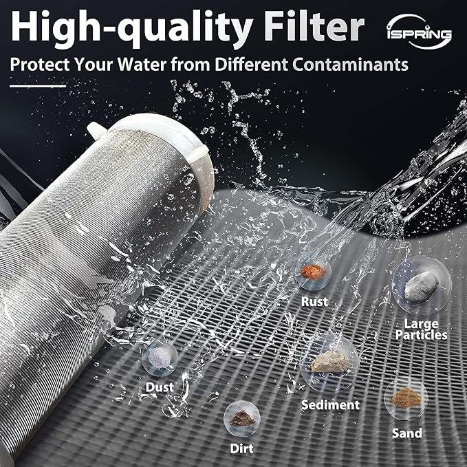 iSpring WSP2PK21 Reusable Whole House Spin Down Sediment Water Filters, Twin Pack with 200 Microns and 100 Microns Filter Sizes, Clear Housing, Lead-Free Brass