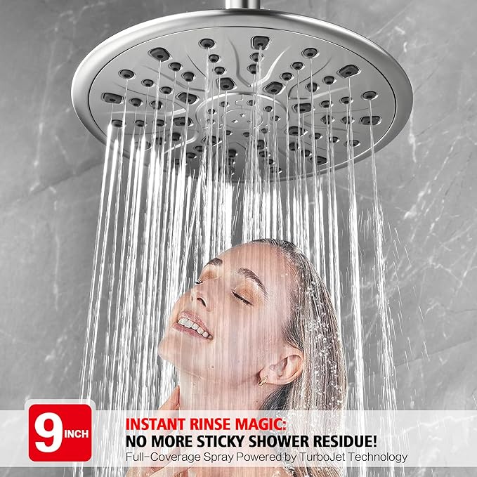 sumerain High Pressure 9 Inch Shower Faucet Set, Rain Shower System with Filtered Handheld Shower Head, Rough-in Valve and Trim Included, Brushed Nickel