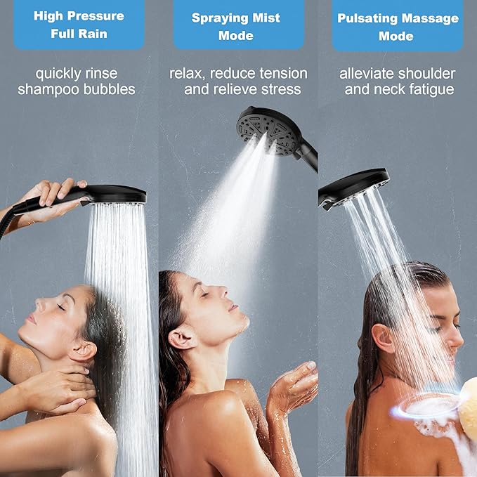 Filtered Shower Head with Handheld, FunnyAir Filtered Shower Head with 3-PCS Filters For Hard Water, 10-Spray Modes 5" High Pressure Black Shower Head, 2 Built-in Power Jets Shower Heads, Black