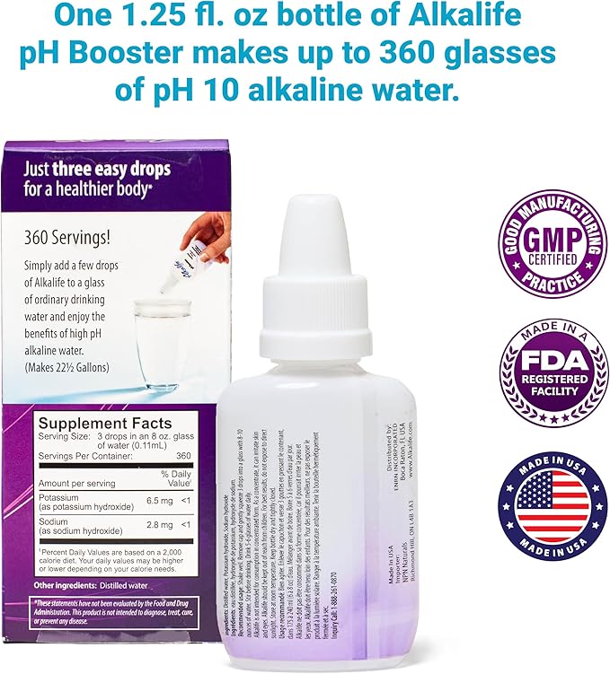 Alkalife pH Booster Drops, 1 Pack, Turn Any Drinking Water Into pH 10 Alkaline Water, 360 Servings Per Bottle, The Original Patented Formula, Electrolytes & Minerals