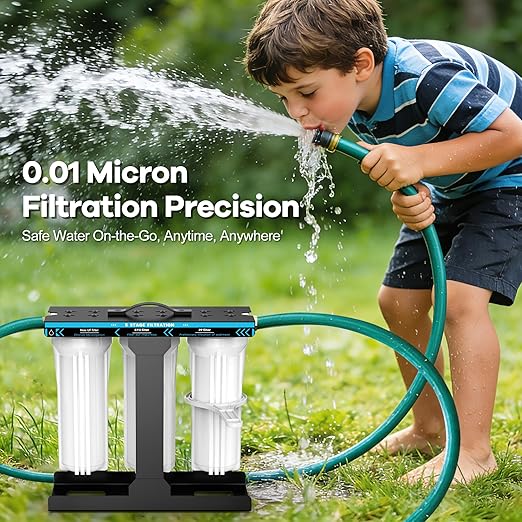 RV Water Filter System,5-Stage RV Water Filter System 0.01 Micron Filtration, 1" Inlet/Outlet, Reduces Sediments, Chlorine, VOCs, Heavy Metals & Odors, Ideal for RVs, Campers, Travel Trailers, Boats