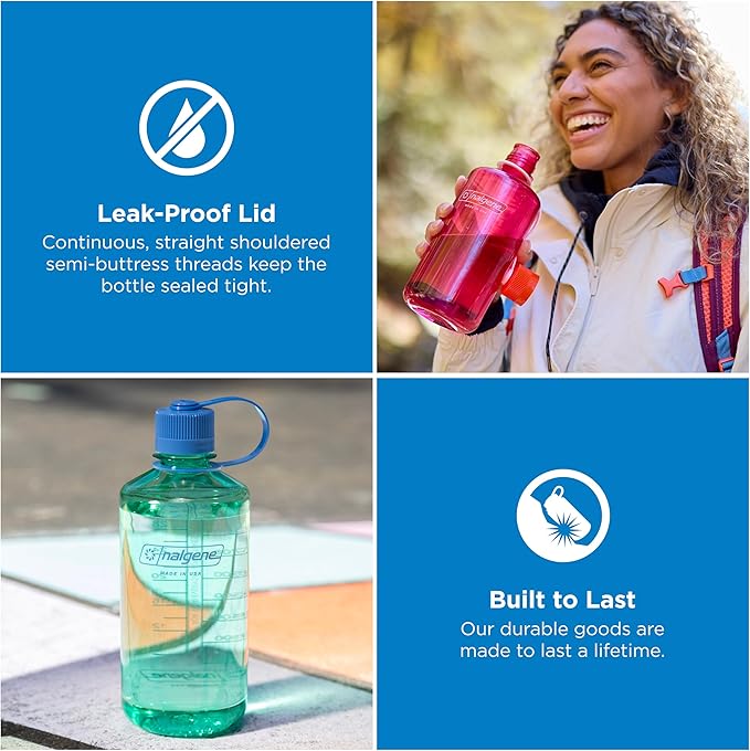 Nalgene 32 oz Narrow Mouth Water Bottle | BPA-Free, Durable & Leak Proof, Lightweight Bottle for Gym, Office & Travel, Pastel Green