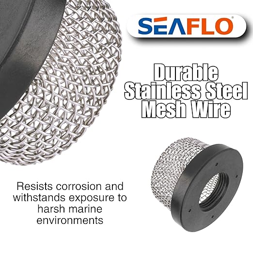 SEAFLO Stainless Steel Mesh Strainer ¾ Inch-14 | Aerator Screen Strainer for Livewell Pump | Corrosion-Resistant, Easy Installation, Marine-Grade Stainless Mesh (1-Pack)
