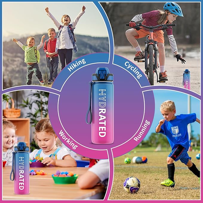 Water Bottle with Straw, 27oz Motivational Water Bottles with Time Marker to Drink, Tritan BPA Free, 750ml Sports Water Bottle with Carry Strap LeakProof for School Fitness Outdoor (1Pack)