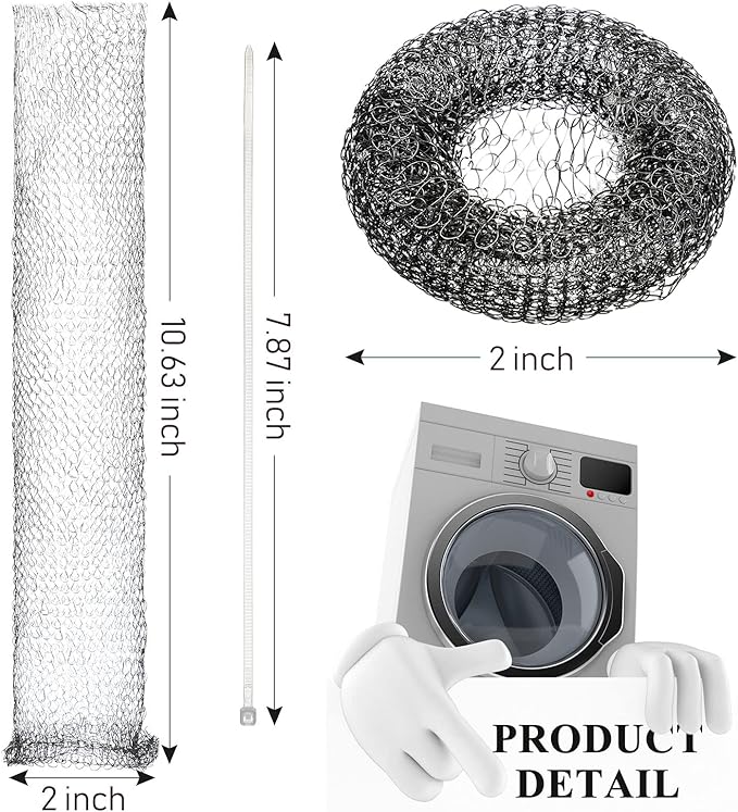 60 Pieces Washing Machine Lint Traps with 60 Cable Ties, Rust-Proof Stainless Steel Lint Traps Laundry Mesh Hose Filter Screen Catcher for Washing Machine Discharge Hoses - AquaVibe