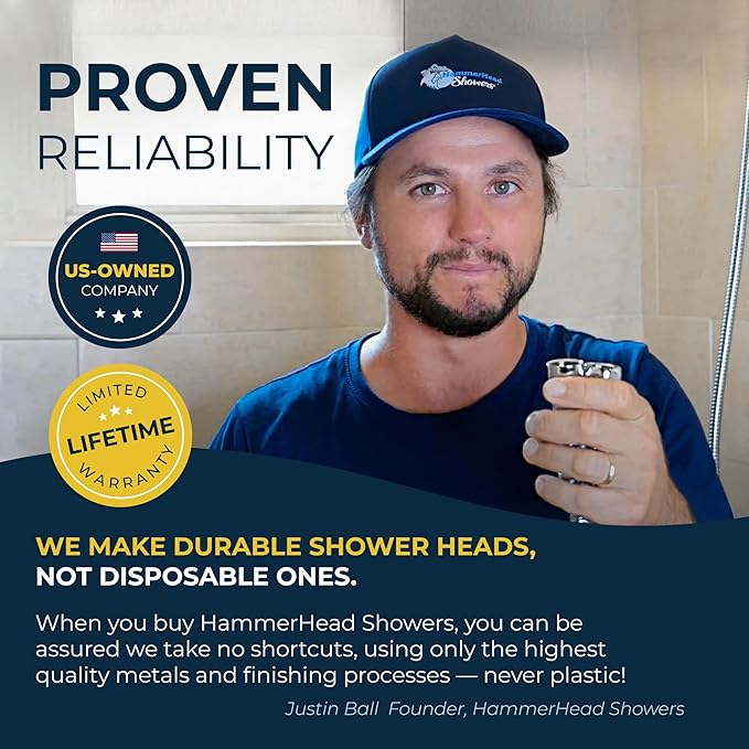 HammerHead Showers® Solid Metal LOW FLOW Handheld Shower Head with Hose and Brass Holder - BRUSHED NICKEL – Water Saving 1.75 GPM Detachable Shower Head - Adjustable Shower Wand Bracket & 6ft Hose