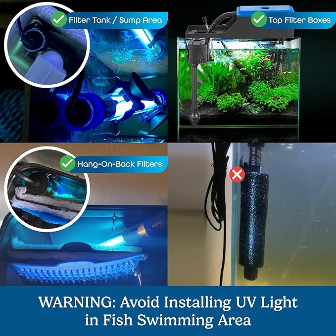 7W UV Light for Aquariums with 4 Timer Modes | UV-C Light for Sump Filters, Top & Bottom Filter Boxes, External Filter Chambers, Hang-On-Back Filters & Small Ponds – Keeps Fish Tanks Clear & Healthy