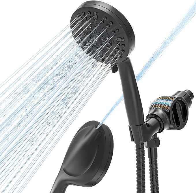 High Pressure Filtered Shower Head with Handheld, 9 Spray Modes 4.7" Shower Head, 59" long hose, 10 Layers Filter for Hard Water, Remove Chlorine, Adjustable Bracket, Matte Black