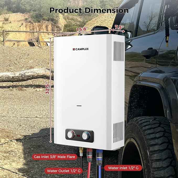 CAMPLUX Tankless Water Heater, 5.28 GPM Propane Water Heater Camping, Outdoor for Cabin, Off-grid, Tiny House & Mobile Home, 136,000 BTU, BD528