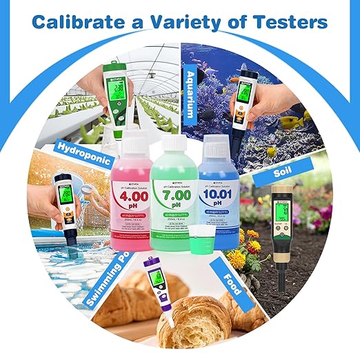 pH EC PPM Monitor for Water Hydroponic with pH Calibration Solution, 6 in 1 pH EC TDS Continuous Monitor with 250ml pH 4.0+7.0+10.0 Calibration and Probe Cleaning Solution for Water, Pool