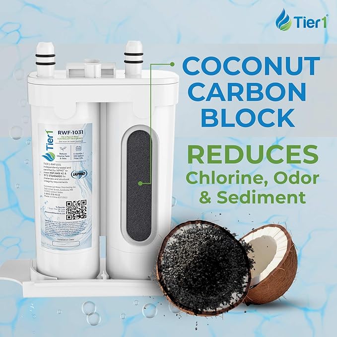 Tier1 RWF1031 WF2CB Refrigerator Water Filter | Replacement for PureSource2 WF2CB & EWF01 Fridge Filter - Up to 24 Months Supply | Easy Install | Odor Control | Clean & Great Tasting Water (4-pk)