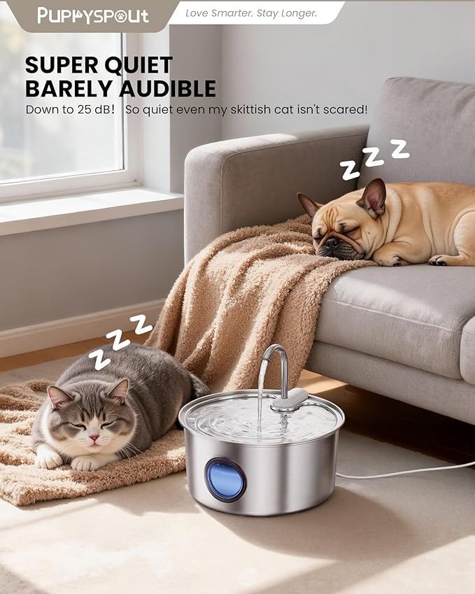 Cat Water Fountain Stainless Steel - 108oz/3.2L Automatic Cat Water Fountain for Drinking with 3PCS Filters, Metal Pet Water Fountain Water Dispenser for Cats, Puppy, Multiple Pets