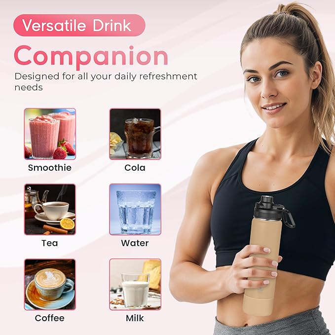 Y TOP 18 oz Insulated Water Bottle Leak Proof Spout Lid Fits in Car Cup Holder – Double Wall Dishwasher Safe Easy Clean stainless steel drinking water bottle for Gym Kids Sports Travel Hiking School