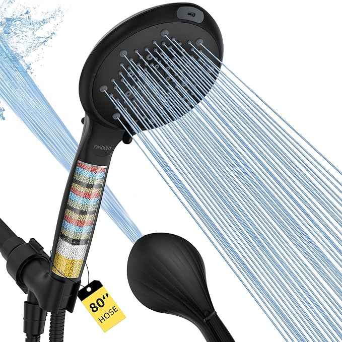 FASDUNT Filtered Shower Head with Handheld, High Pressure 8-Mode Handheld Showerhead with Filters for Hard Water -Remove Chlorine, Built-in Power Wash, 80