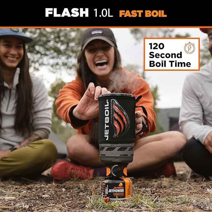 Jetboil Flash Portable Fast Boil Stove for Camping and Backpacking with 1-Step Auto Ignition, Propane/Isobutane Burner with Cooking Cup