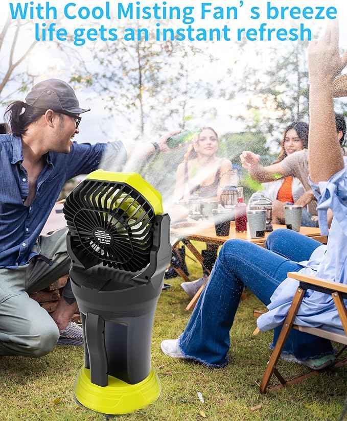 AVV Portable Misting Fan with RGB Ambient Light- 2L Water Tank, 4 Speeds & Spray Mist Fan, 30000mAh Rechargeable Misting Fans for Outdoor/Indoor Fans for Camping, Patio, Garden, Black-Green