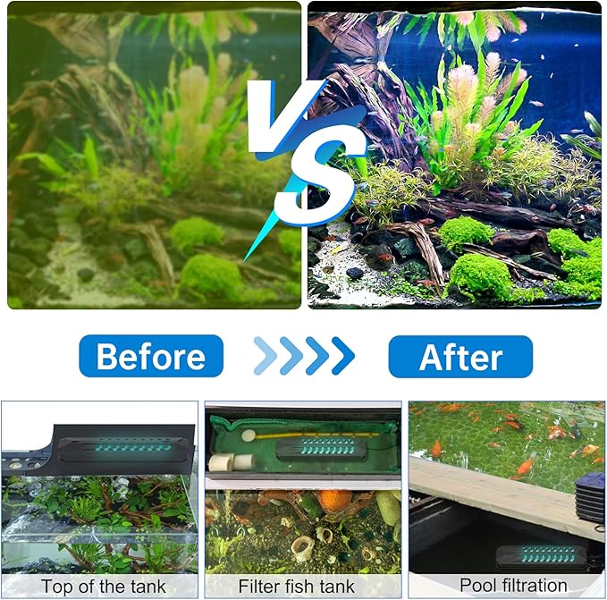 Aquarium Clean Light，15W&18W&22W Submersible Light with Timer,Double Tube Aquarium Water Clean Green Clear Waterproof Clean Lamp for Pond,Swimming Pool (18W)