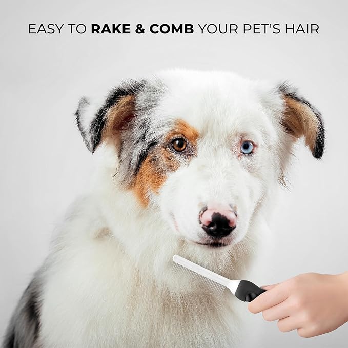 POODLIE Poodle Pet Dog Combs for Grooming Matting - Metal Comb for Dogs with Long & Short Stainless Steel Teeth - Dematting Comb for Cats to Remove Matted Hair & Knots, Black - AquaVibe