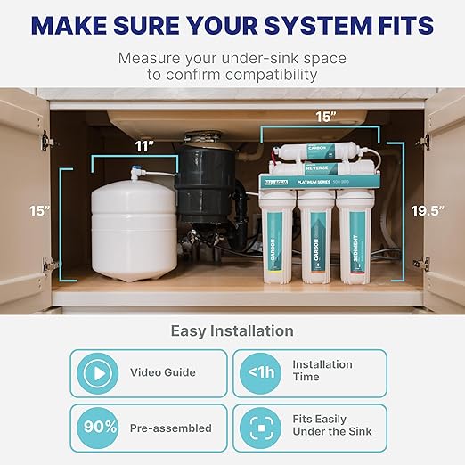 NU Aqua 6-Stage UV Under Sink Reverse Osmosis Water Filter System - Booster Pump - 100 GPD RO Filtration w/Faucet & Tank - UV - 100GPD Undersink - Home & Kitchen Drinking Purifier