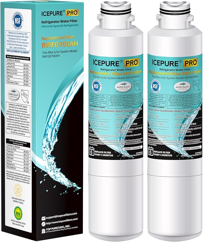 ICEPURE PRO DA29-00020B NSF401&473&53 Samsung Refrigerator Water Filter, Replacement for DA29-00020B-1, DA29-00020A/B, HAF-CIN/EXP, RF25HMEDBSR, RF28HMEDBSR, RS25J500DSR, More Models, 2PACK