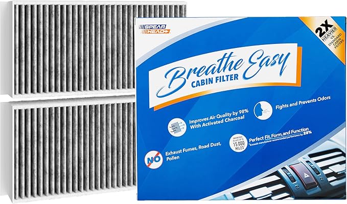 Spearhead Odor Defense Breathe Easy AC & Heater Cabin Filter, Fits 2 Series, i3, i3S, X1, X2, 16-24 Mini Cooper/Clubman, 17-24 Countryman Like OEM, Up to 25% Longer Lasting w/Activated Carbon (BE-554) - AquaVibe