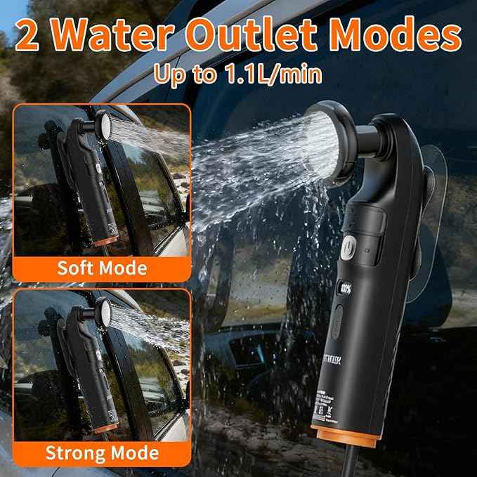 Portable Bidet & Shower for Travel, JUTIMER 2.5L&1600mAh Rechargeable Camping Shower, 2 Showerheads Bidet Sprayer, 2 Modes Waterproof Handheld Bidet, Outdoor Shower Kit for Hiking, Travel