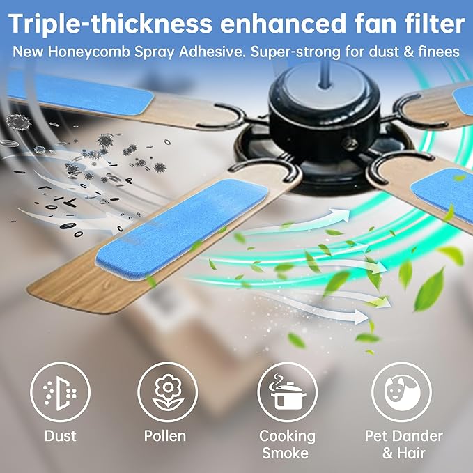 Ceiling Fan Filters for Blades - Fan Filters for Ceiling fan Blades,Content for Common Household Contaminants Easy-Stick Universal Fit,Unscented (10-Count)