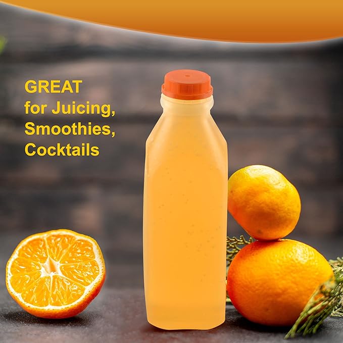 EcoQuality Empty Plastic Juice Bottles with Tamper Evident Caps 32 OZ - Smoothie Bottles - Ideal for Juices, Milk, Smoothies, Picnic's and even Meal Prep Juice Containers (32 Ounce) (150)