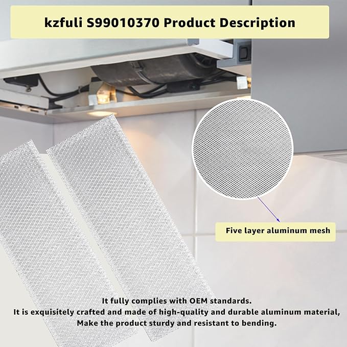 S99010370 Range Hood Filter is Compatible with Broan, Nutone, 99010370, AP5950107, B08087661, 2002603, SB08087661, B08087922 Aluminum Grease Filters. (2Pcs)