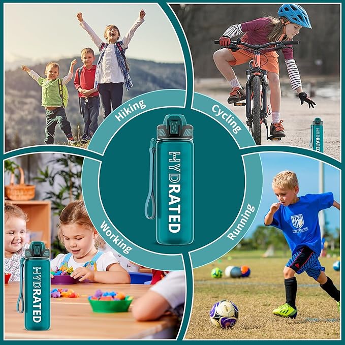 Water Bottle with Straw, 27oz Motivational Water Bottles with Time Marker to Drink, Tritan BPA Free, 750ml Sports Water Bottle with Carry Strap LeakProof for School Fitness Outdoor (1Pack)