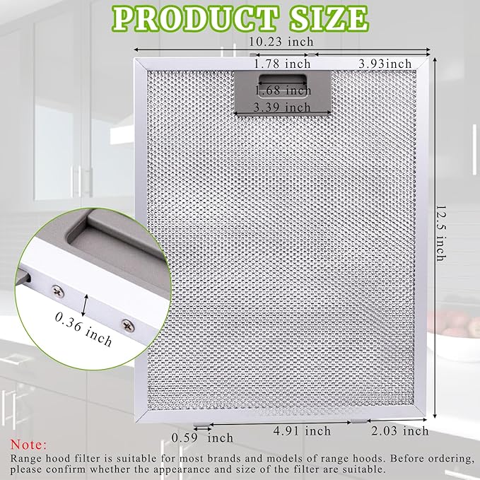 Range Hood Filter Replacement 10.23" x 12.5" x 0.36" Fit for Broan Circulating Whirlpool WHC WHA Series KitchenAid Frigidaire Bosch 800 500 GE Stove Hood Vent Filters Aluminum Mesh 2PCS - AquaVibe