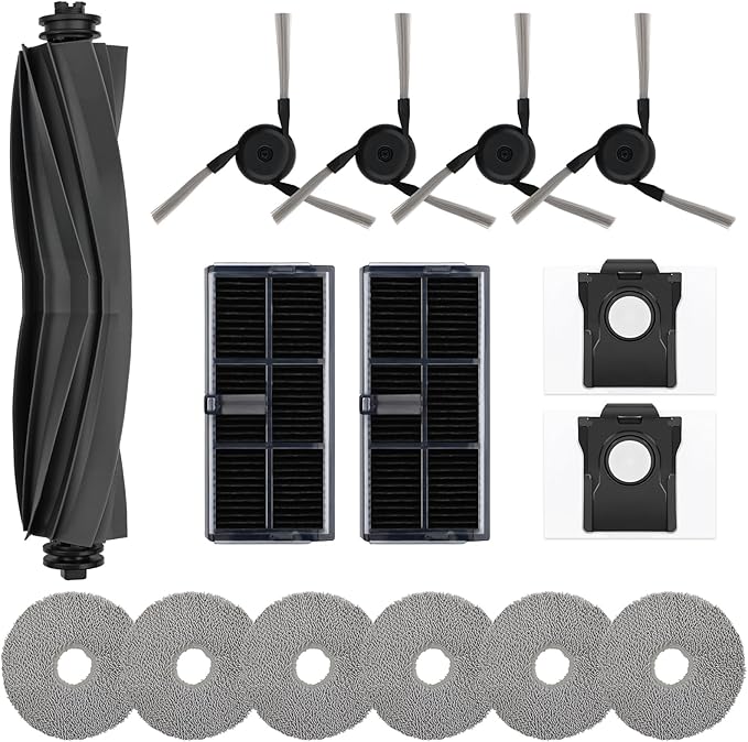 15 PCS Accessories Replacement Parts Compatible with Dreame X40 Ultra/ L40 Ultra X40 Master MOVA P10/P50 Pro Ultra Robot Vacuum Cleaner, 1 Main Brush, 4 Side Brushes, 2 Filters, 2 Dust Bags 6 Mop Pads - AquaVibe