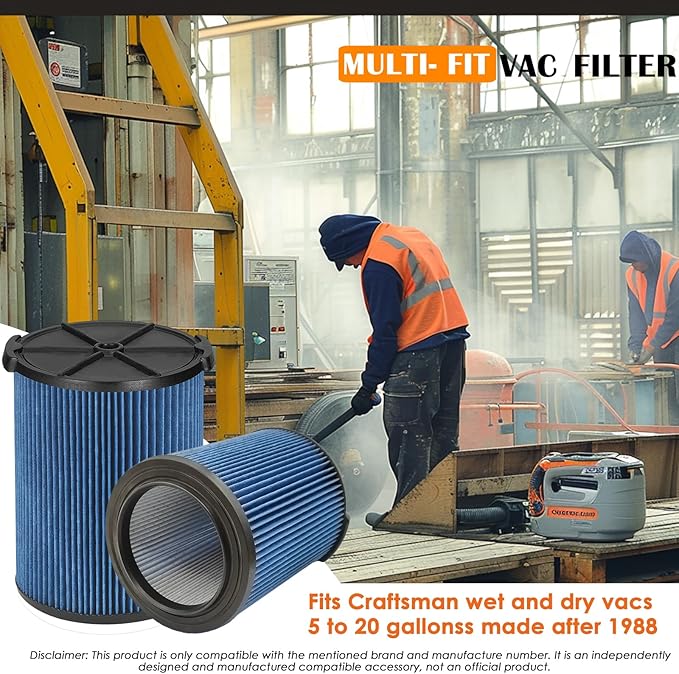 Universal Filters Replaces CMXZVBE38776/ CMXZVBE38751 Craftsman Fine Dust Filter, Replaces # 9-38751, Fits 5-20 Gallon Shop Vacuums1988+, with Foam Sleeve -2 Pack - AquaVibe