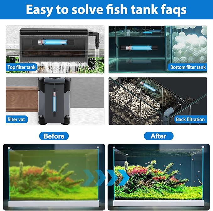 Aquarium Clean Light，9W & 11W Aquarium Algae Bloom Clean Light with Timer,Submersible Waterproof Lamp for Fish Tank Pond，Water Clean Green Clear Waterproof Clean Lamp for Sump Swim Pool