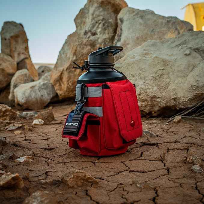 Iron Infidel Workforce Water Bottle - 64 oz Insulated Stainless Steel | Half Gallon Vacuum Water Jug | Paracord Handle, Removable Sleeve | Large Thermal Flask | Hiking, Camping, Workouts (Red)