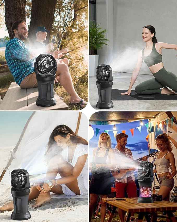 Portable Misting Fan for Outdoor Patios - 30000mAh Rechargeable Battery Operated Camping Fan with 2L Water Tank, 4 Spray, 4 Speeds & RGB Light for Fishing/Travel/Garden Party/Golf/Tent/Office