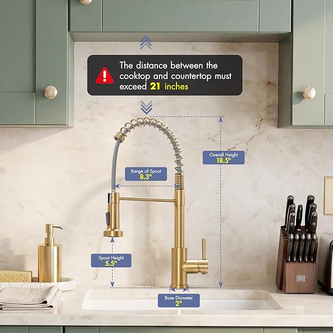 GIMILI Kitchen Faucet with Pull Down Sprayer Single Hole Stainless Steel Sink Faucet, Suitable for Farmhouses, RV, Laundry Room, Outdoor, and Campers. Llave para fregadero de cocina Brushed Gold
