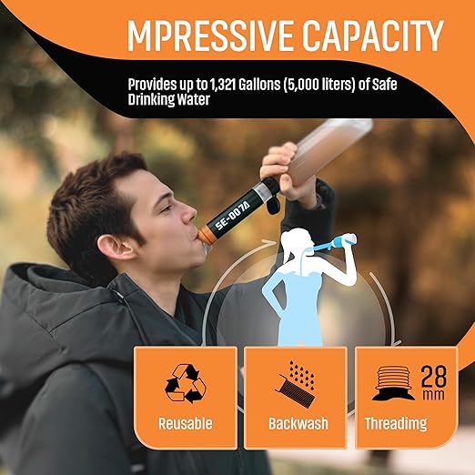 Personal Straw Water Filter to purify Water, Emergency Water Straws Portable Gear for Hiking, Camping, Travel, Fishing, Outing and Emergency Preparedness （1 Water Filter）