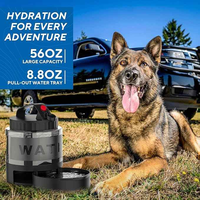 lesotc Portable Dog Water Bottle, 56oz Large Travel Water Bowl Dispenser for Dogs Camping Beach Walking Essentials, Big Pet Bottles Hiking Traveling Park Car Trips Accessories for On The Go, BPA Free