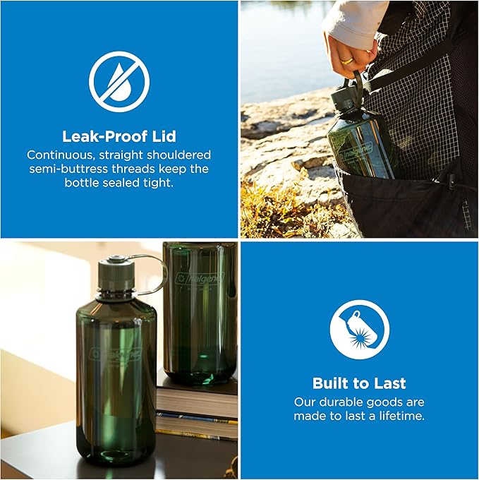 Nalgene 32 oz Narrow Mouth Water Bottle | BPA-Free, Durable & Leak Proof, Lightweight Bottle for Gym, Office & Travel, Jade