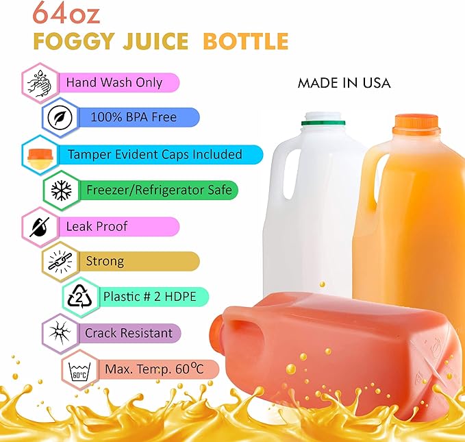 EcoQuality Empty Plastic Juice Bottles with Tamper Evident Caps 64 OZ - Half Gallon, Smoothie Bottles - Ideal for Juices, Milk, Smoothies, Picnic's and even Meal Prep Juice Containers (20)