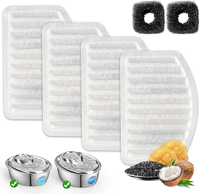 ORSDA Cat Water Fountain Filters, ONLY for D36/D66 Cat Fountain with Water Level Window (4 Filters Replacement +2 Pump Sponges)