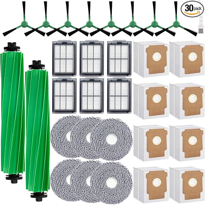 Replacement Parts Accessories Kit for iRobot Roomba Plus 505 Combo 405 Combo Robot Vacuum Cleaner, 2 Roller Brush, 6 Mop Pads, 6 Filters, 8 Side Brush, 8 Vacuum Bags - AquaVibe
